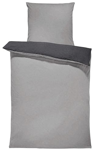 one-home Winter Bettwäsche Doubleface Uni Wende kuschelig flauschig warm weich Fleece, Größe: 155x220 cm, Farbe: grau/anthrazit