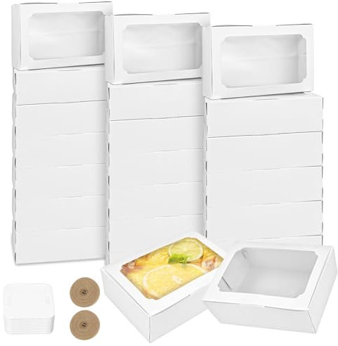 VIDETOL 24 Pièces Boite Gateau, 22 x 15 x 7 cm Boite Pàtisserie avec Fenêtre, Boite a Gateau Carton, Papier Cartonné Blanc Boite Bento Cake pour Cookie, Dessert et Pâtisserie