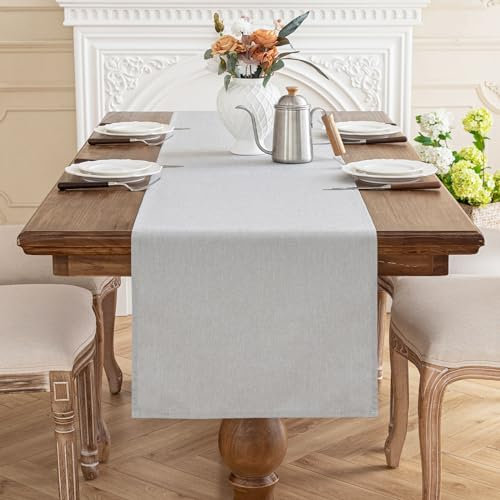 AooHome Tischläufer Hellgrau 40X140cm, Tischdeko Leinen-Optik Abwaschbar Tischband aus Polyester Wasserabweisend mit Lotuseffekt, Dauerhaft Kratzfest für Esszimmer Hochzeiten Party Weihnachten