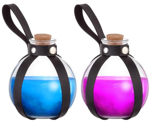 AHANDMAKER 2Pcs Cork Potion Bottle Witch Spherical Potion Bottles with Cork Witch Spherical Glass Bottle Decorative Bottles for Halloween Party Renaissance Cosplay Accessories, Black