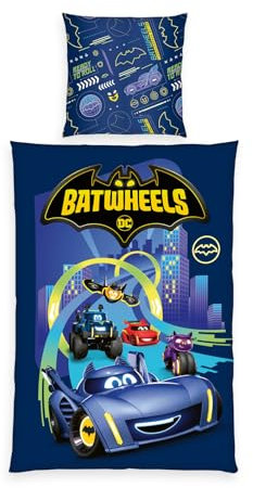 Herding Bettwäsche Batwheels, Kopfkissenbezug 80 x 80 cm mit Wende-Motiv, Bettbezug 135 x 200 cm, Mit Reißverschluss, 100% Baumwolle/Renforcé