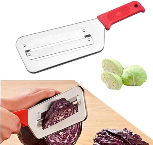 Stainless Steel Double-Layer Slicer, Kitchen Vegetable Knife Shredder Slicer Chopper, Cabbage Cutter, Cabbage Chopper Shredder for Coleslaw Cabbage Slaw Chopper Knife (Red)
