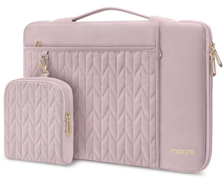 MOSISO Housse Ordinateur 13-14 Pouces Compatible avec MacBook Air/Pro 13/Pro 14,Pochette Matelassé Petal 13,3 Pouces avec Verticale Horizontale Poches&Petit Sac&Poignée&Ceinture,Rose
