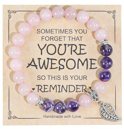 Ouubuuy 8mm perles de guérison pierre rose quartz poudre Zebra jade femmes bracelet, bracelet pendentif pierre gemme, Chakra Yoga Pierre cristal bracelet, bracelet couple/amitié/partenaire (Type-F)