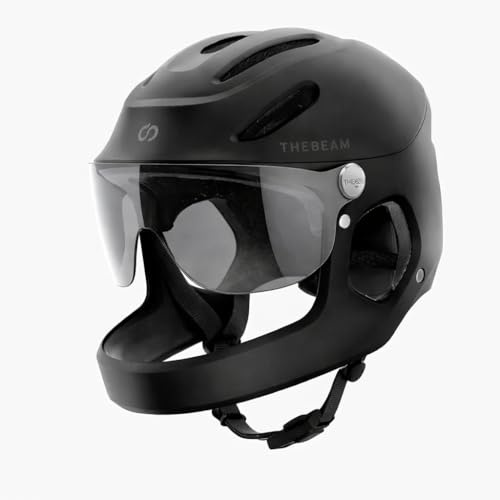 THE BEAM Virgo Casque Intégral – Casque de Protection Complet pour Vélos Électriques, Trottinettes & Mobilité Urbaine, Léger, Visière Intégrée, Feu de Freinage Intelligent, Unisexe (Noir/Medium)