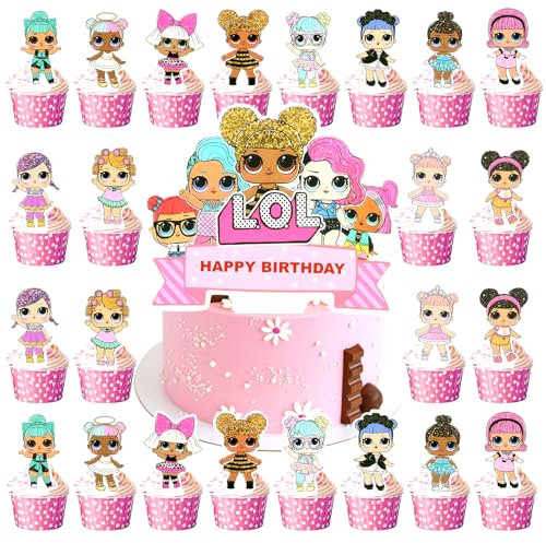 25pcs Lol Cake Toppers - Lol Birthday Decorations for Kids Girls & Theme Parties