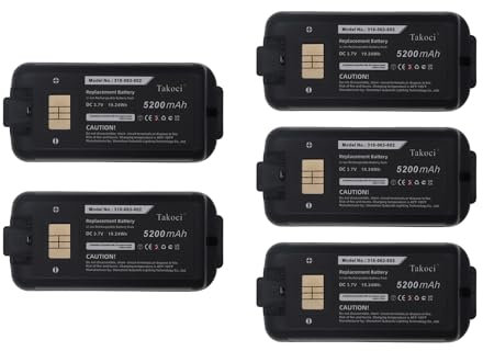 AUVTKALL 5pcs Replacement Battery for CK3, CK3B, CK3X, CK3XR, CK65, CK70, CK71, CK75, EDA60K 318-034-001, 318-034-003, 318-034-033, 318-046-001, 318-063-002 Barcode Scanner battery 3.7V/5200mAh