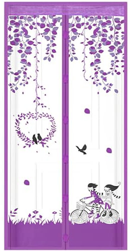 Zanzariera magnetica antizanzare, apertura a mani libere, adatta per porte fino a 100 x 210 cm, tende a rete proteggono da insetti e zanzare, stile coppia di biciclette viola