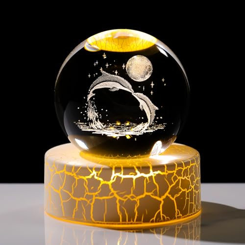 Kristall-3D-Delfine, 6 cm, Kugelfigur, Geschenke für Frauen, Glastierkunst für Zimmer mit warmem Licht, Andenken für Delfin-Liebhaber, Heimdekoration
