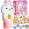 Sticker Stempel 24 Seitiges Aktivitätenblock mit 100 Aufkleber Osterstempel Kinder Kaninchen Aufkleberstempel Reisespielzeug für Kinder ab 3 4 5 6 7 Jahren Partygeschenke Geburtstagsgeschenk-Kaninchen