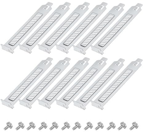 sourcing map 12PCS Silvery PCI Slot Cover Dust Filter, Blanking Plate Ventilation Deflector Bracket Expansion with Slant Holes for Computer Cases