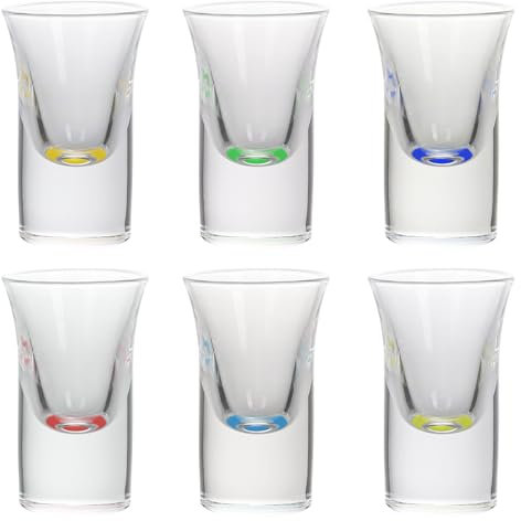 Lot de 6 verres à shot colorés à base lourde - 30 ml - Verres à shot empilables colorés pour vodka, tequila, whisky - Multicolore