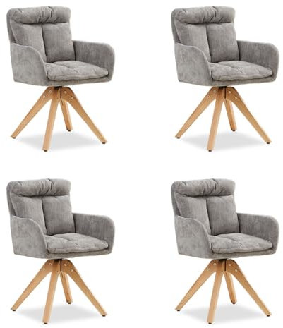 Homestyle4u 2852, Esszimmerstühle 4er Set Samt drehbar Küchenstühle mit Armlehne Drehstühle Esstisch Polsterstühle Grau