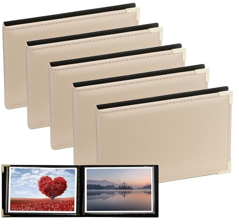 Kenro Pack of 5 Ivory Leather Look Mini Photo Album for 36 photos 6x4 inch / 10x15cm with Gilt Corners Landscape Photographs, Carlton Series - APL150IV