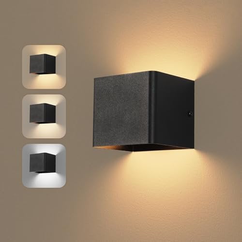 Dehobo Wall Light LED Indoor - Black Wall Sconce Indoor USB Rechargeable 1.5W 3000K 4000K 6000K Brightness Adjustable - Modern Wall Lamp for Living Room Bedroom Stairs Hallway
