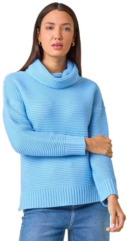 Roman Originals Textured Cowl Neck Jumper for Women UK - Ladies Everyday Autumn Winter Comfy Soft Evening Vacation Work Party Night Out - Sky Blue - Size 14