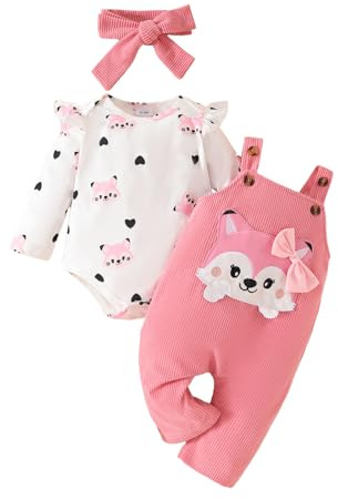 UUAISSO Babyflickkläder set med blommig topp och justerbara björnoverall