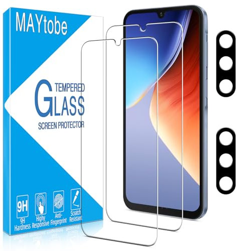MAYtobe 2 Pièces Verre Trempé pour Samsung Galaxy A16 avec 2 Pièces Caméra Arrière Protecteur, Film Protection écran Sans Bulles, Dureté 9H, Anti-Rayures, Haut Définition Vitre Protection