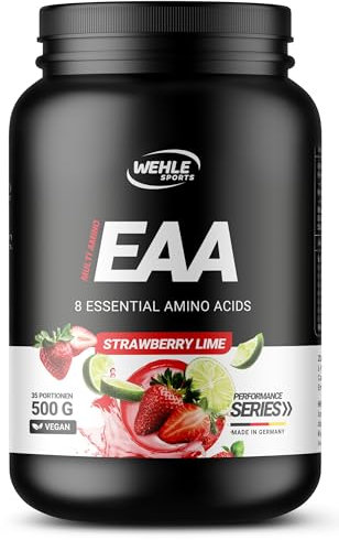 Wehle EAA Pulver 500g – Amino-Pulver mit 8 essentiellen Aminosäuren, vegan, ohne Zucker, Erdbeer-Limette Geschmack