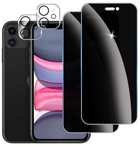 LYPHPE 【2+2 Piezas】 Protector Pantalla Privacidad para iPhone 11 con Protector de Lente de cámara Funda Amistoso,Cristal Templado Anti Espía,Anti-Espía Vidrio Película,9H Dureza,Anti-Arañazo