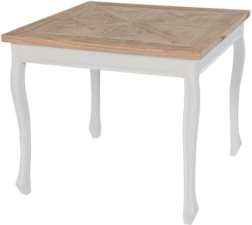 CLP Esstisch Lindon I Küchentisch mit eckiger Tischplatte I Shabby Chic Esszimmertisch aus massivem Ulmenholz, Farbe:Natur/weiß