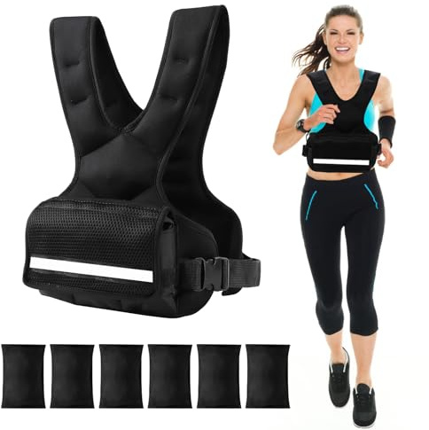 Gewichtsweste für Damen und Herren, Weste mit 6 Ironsand Gewichten für Heimtraining, verstellbares Körpergewichtsweste, Übungsset für Cardio- und Krafttraining (1,8–4,5 kg)