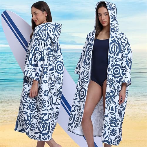 HPLSZCN Surfponcho för kvinnor, män, vuxna, tonåringar, badponcho, mikrofiberhandduk, ultralätt och snabbtorkande, även som strandbyteshjälpmedel (blå)