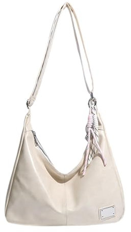 Mabecol Damen Schultertasche aus weichem PU Leder Umhängetasche mit verstellbarem Riemen Große Shopper Tasche für Einkaufen Arbeit Reisen (Weiß)