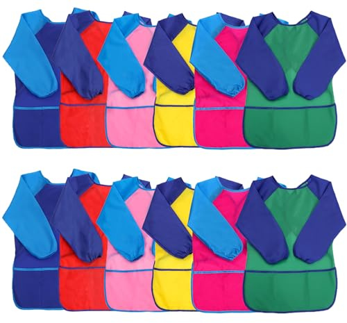 XIEJINJIA Kids Art Smock with Long Sleeve 3 Roomy Pockets Artist Children Aprons for Age 3-8 Cooking Painting Craft