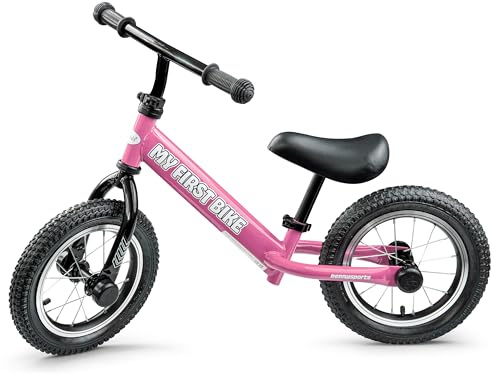 Crystals 12 Kids Balance Bike for Toddlers Ages 2-6, Adjustable Seat & Handlebar, Lightweight No Pedal Training Bicycle with Inflatable Tires, Carbon Steel Frame, 30kg Capacity (Pink)