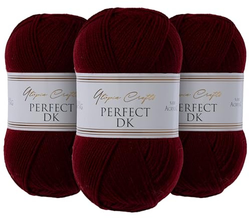 Utopia Crafts Wolle zum Stricken und Häkeln, 3x 100g (900m) Strickgarn DK, Acrylgarn Oeko-Tex 100 - Bordeaux