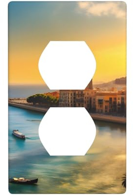 YYHWHJDE El panel de pared decorativo de doble enchufe con patrón de puesta de sol en Barcelona es duradero y adecuado para accesorios de interruptor de luz de enchufe de 4.5 x 2.75 pulgadas