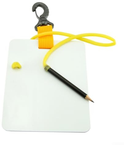 Oniissy Schreibtafel für Unterwasser-Tauchen, wiederverwendbar, mit Drehclip und Bleistift, kompatibel mit BCD-Ausrüstung, PC-Material, Schwarz/Gelb (Gelb) (klein)