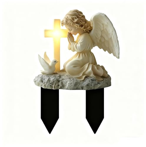 JACKANNA Grabschmuck Engel, Grabgestecke Künstlich Wetterfest Engel für Grab mit Grabgesteck Allerheiligen, 2D-Hofschild, Acryl,Grabdeko Rasen, Blumenbeete, Terrasse, Balkon (3)