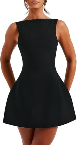 Crsiphee Women Summer Dresses Elegant Mini Dress Sexy Sleeveless A-Line Bodycon Backless Dresses for Night Out Party Graduation Wear