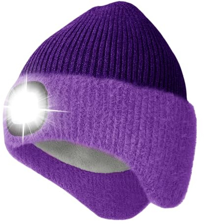 AWSOLAR Mütze mit Licht Kinder Junge und Erwachsener, Wiederaufladbare Strickmütze Kindermütze mit Licht