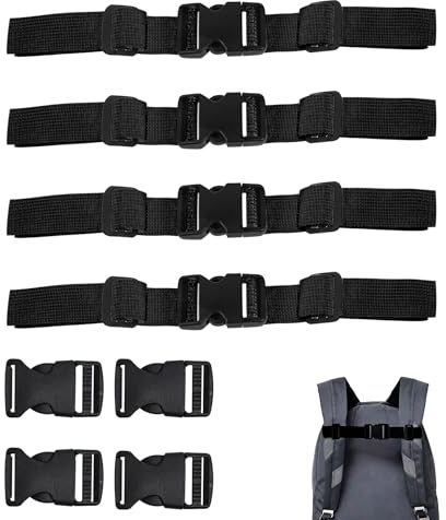 Verstellbarer Brustgurt Rucksack 4 Stück - Rutschfester & Strapazierfähiger Nylon Brustriemen mit Schnellverschluss, Nachrüstsatz für Schulranzen, Wanderrucksack, Trekking, Joggen, Kinder & Erwachsene
