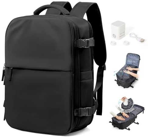 SEAFEW Vakuum Rucksack Ryanair Handgepäck Rucksack 40x30x20 Reiserucksack | Unter Dem Sitz Handgepäck Flugzeuge für Ryanair 40x30x20 Weekendertasche Wanderrucksack Lässiger Tagesrucksack,C01-Schwarz