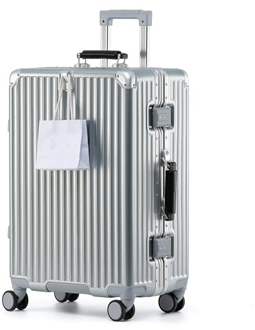 Aoliwei Aluminium-Rahmen Handgepäck S (58cm) – Premium Hartschalen-Koffer als Bordgepäck, mit schwarzem Echtleder-Griff, TSA & 360° Silent-Rollen, Silber