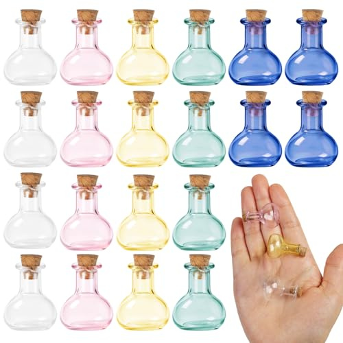 BLMHTWO 20 Pcs 2ml Mini Glass Bottles with Cork, Colored Tiny Bottles Glass | Jars Vials Extra Mini Jar with Lids for DIY Art Crafts Project Jewelry Pendant Party Favors