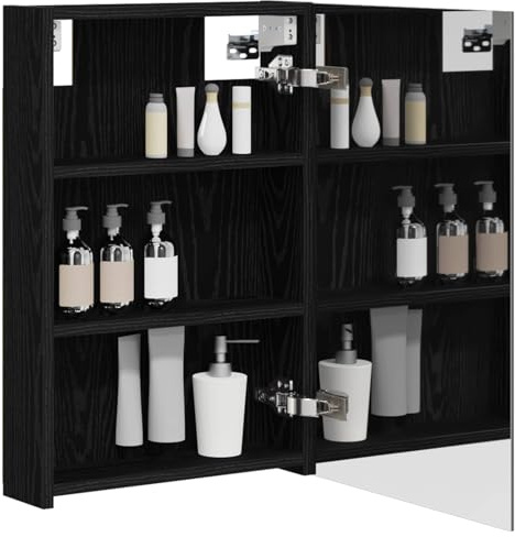 vidaXL Badezimmerspiegelschrank mit Regal mit Tür Schwarz Eichen-Optik, Moderner Spiegelschrank, rechteckig, Wandregal für Badezimmer, praktische Aufbewahrung