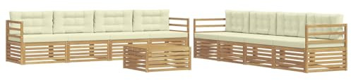 vidaXL Outdoor-Sofagarnitur mit Kissen 9 pcs Weiß und Creme Polyester, Garten Lounge Set, modernes Akazienholz Sofa, wetterfeste Möbel, Bequeme Terrassen Sitzgelegenheit
