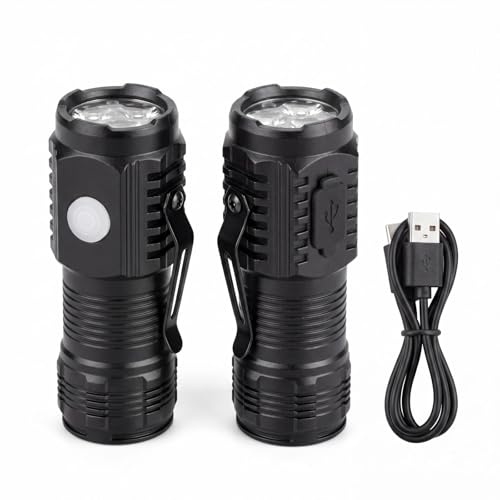 RAYPOW Mini Linterna LED Recargable Pack de 2, Linternas LED Alta Luminosidad 3 LED USB-C, Linterna Pequeña con Imán Fuerte y Clip, 3 Modos, para Camping, Trabajo y Hogar