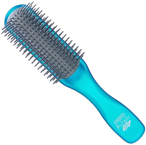 Kent AirHedz Glo Half Round Hair Brush Blue, Detangling Hairbrush for Medium to Long Thick Hair, Cushioned Non-Scratch Quill Brush
