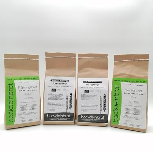 Bio-Brotbackmischungen Jahreszeiten-Set (4 Mischungen): Frühling, Sommer, Herbst und Winter