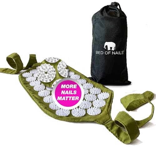 BED OF NAILS the Comfortable Acupressure Strap — Mini Acupuncture Mat, 1,848 Nails, On-the-Go Back Pain Relief Acupressure Mat —Wellness Gifts for Women and Men - With Carry Bag- 38 x 20cm, Green
