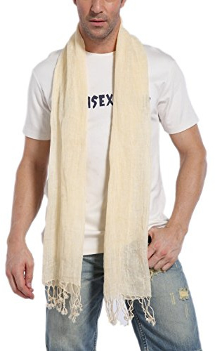 Prettystern Homme Lin cheche 195cm longue Écharpe Foulard Printemps et d´Été Casual avec frangé