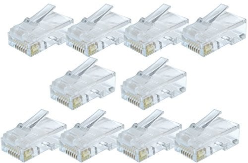rhinocables - RJ45 Ethernet Crimp Plugs | Cat5e Network End Connectors | Universal Compatibility - Easy Installation | Secure Connection | Wall Plate Compatible, Gold, 10 Pack