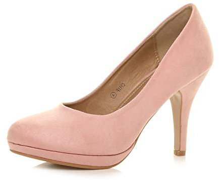 Womens Ladies mid high Heel Platform Work Evening Court Shoes Pumps, Baby Pink Suede, 5 UK