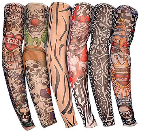 6 Stück coole Tattoo-Ärmel, Armstrümpfe, gefälschte temporäre Tattoos, dehnbare Sonnenschutzabdeckung für Männer und Frauen, modische Körperkunst, Partygeschenk